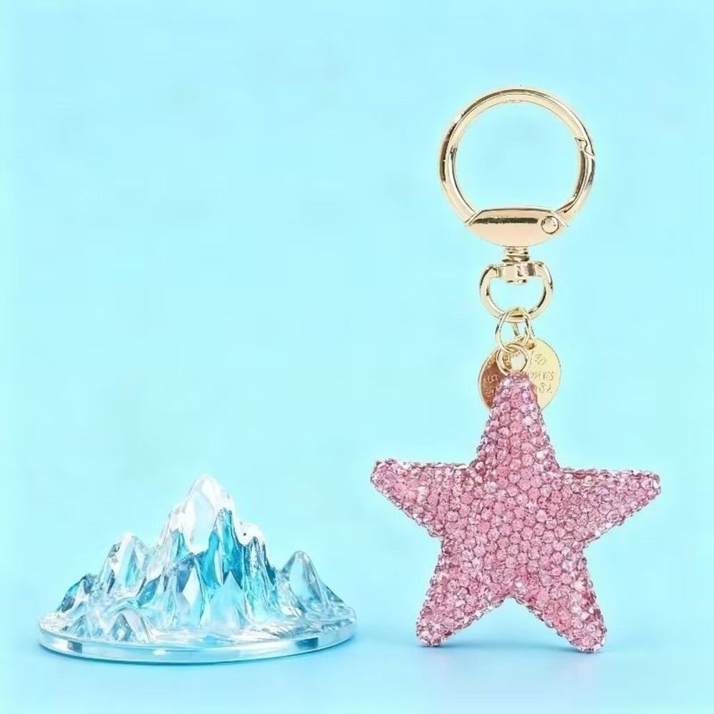 All Over Rhinestone Star Gold Key Chain Purse Backpack Charm Keychain - Picture 3 of 3